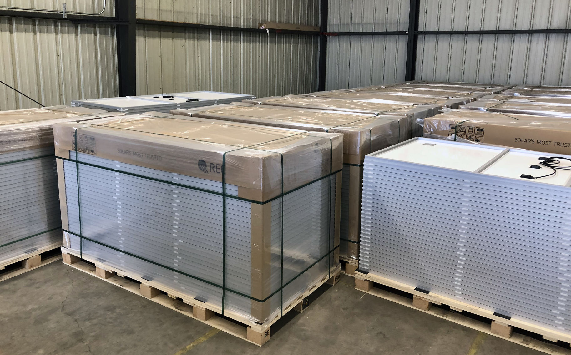 solar panels in warehouse